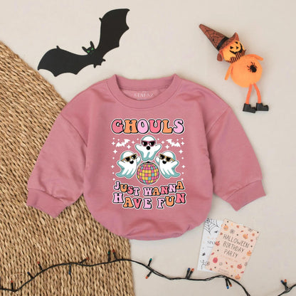 Retro Disco Ghouls Baby Romper Spooky Cute Halloween Ghost Outfit for Baby Girl or Boy Fall Fun