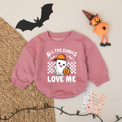 All the Ghouls Love Me Baby Romper Cute Ghost Halloween Outfit Retro Checkered Fall Infant Bodysuit Adorable Spooky Fun for Boy Girl