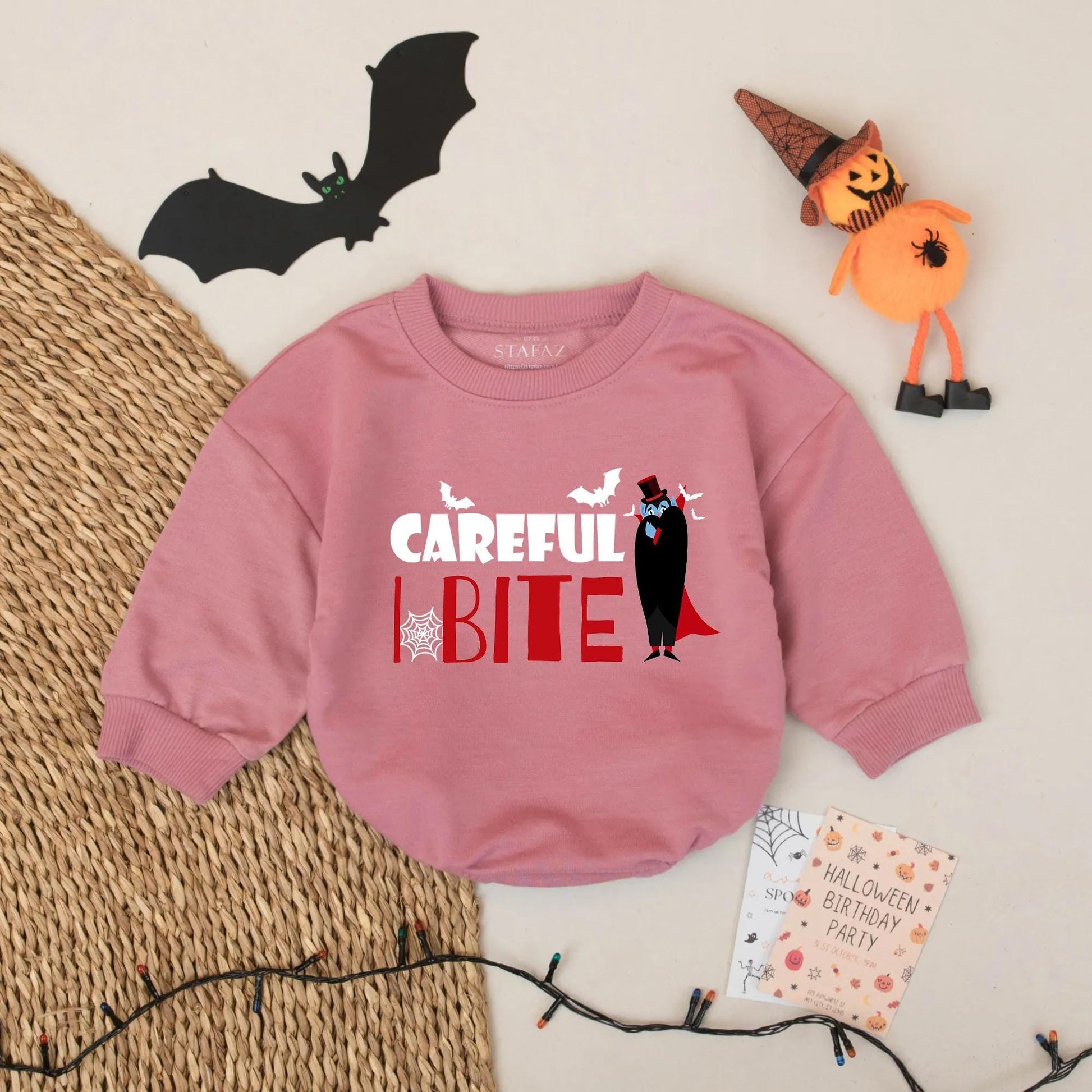 Careful I Bite Baby Romper Cute Halloween Vampire Dracula Outfit Bodysuit for Baby Boys or Girls Spooky Fun