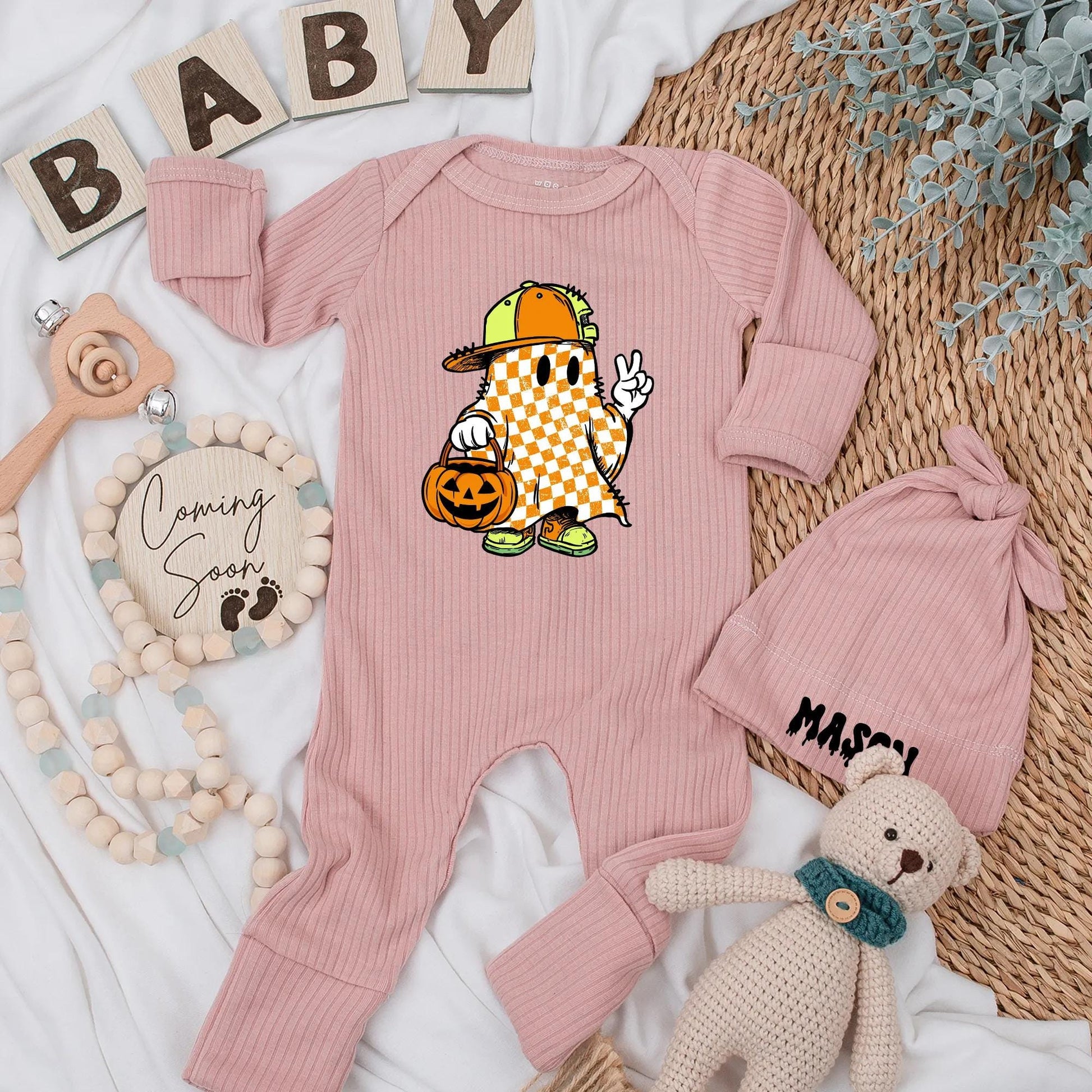 Retro Ghost Baby Boy Bodysuit Personalized Halloween Outfit Cute Pumpkin Boo Clothes Newborn Gift Spooky Season