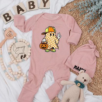 Retro Ghost Baby Boy Bodysuit Personalized Halloween Outfit Cute Pumpkin Boo Clothes Newborn Gift Spooky Season
