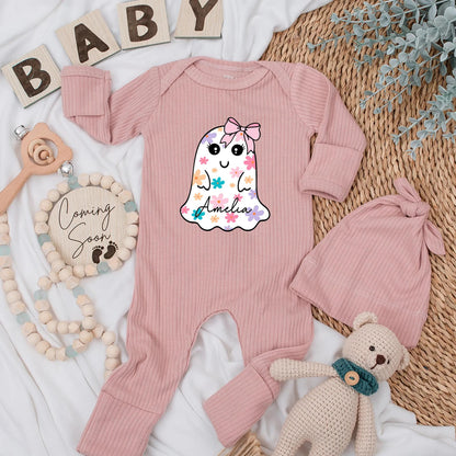 Amelia Floral Ghost Baby Girl Bodysuit Halloween Outfit Newborn Gift Cute Spooky Season Custom Baby Clothes Baby Shower