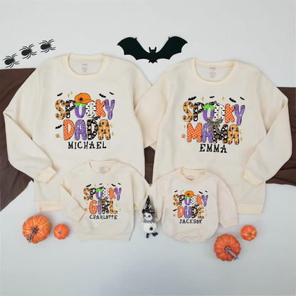 Personalized Spooky Dada Sweatshirt: Retro Halloween Family Matching Outfit with Custom Name, Playful Ghost & Pumpkin Design, Spooky Season Sweater 138