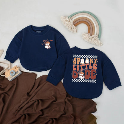 Spooky Little Dude Romper: My First Halloween Outfit Cowboy Ghost Bodysuit Fall Baby Clothes Spooky Season Shirt Starburst & Spiderweb Design 138
