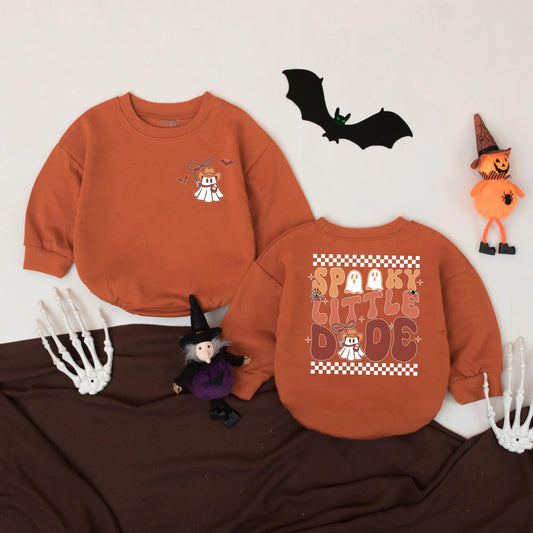 Spooky Little Dude Romper: My First Halloween Outfit Cowboy Ghost Bodysuit Fall Baby Clothes Spooky Season Shirt Starburst & Spiderweb Design 138