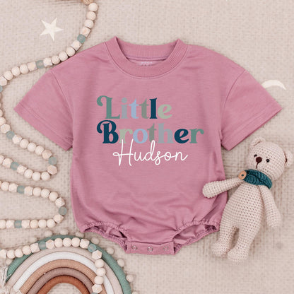 Custom Name Big Brother Little Brother Rompers & Tees Retro Blue Green Gray Cute Personalized Siblings Gift for Baby Boys