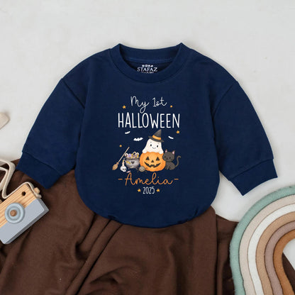Amelia's 1st Halloween Romper Cute Pumpkin Ghost Black Cat Candy Cauldron Baby Clothes 2025
