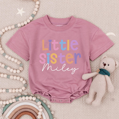 Personalized Big Sister Little Sister Matching Baby Romper Bodysuit Set with Custom Names Colorful Siblings Kids Outfit Gift