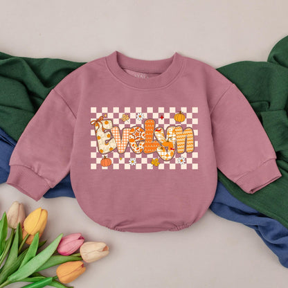 Personalized Baby Girl Thanksgiving Romper, Fall Name Outfit, Pumpkin Patch Gift, Retro Design, Custom Name Bodysuit, Baby Shower Gift