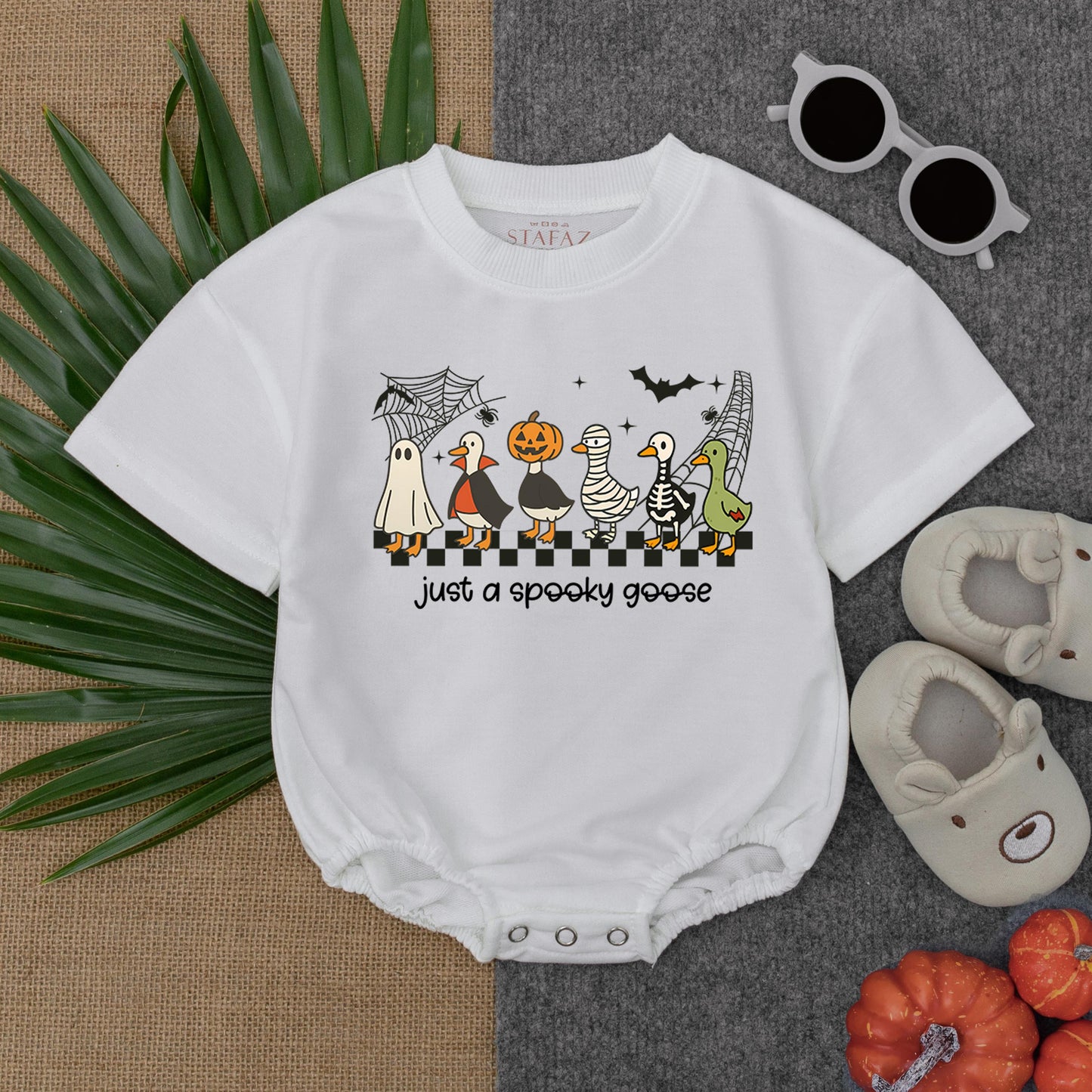 Just A Spooky Goose Baby Romper Cute Halloween Ghost Vampire Mummy Skeleton Pumpkin Outfit Toddler Fall Bodysuit Festive Baby Gift