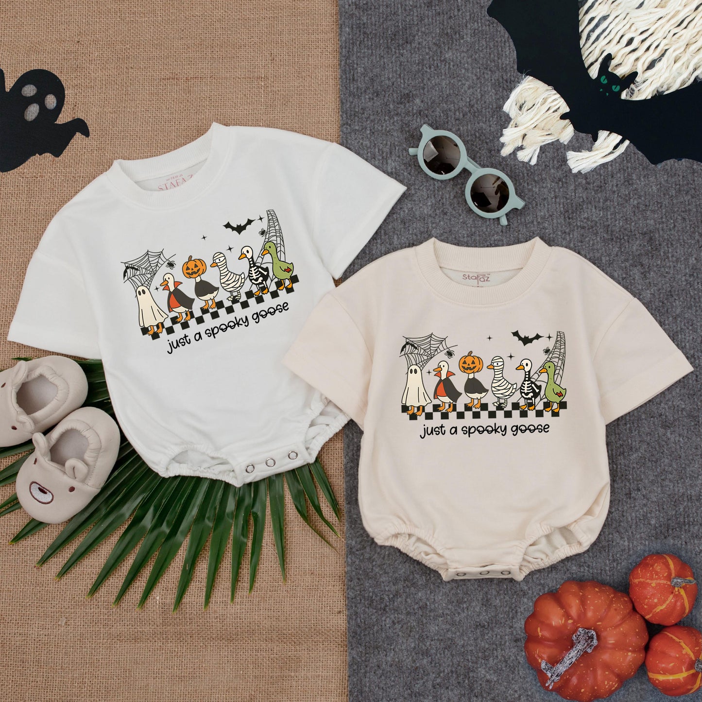 Just A Spooky Goose Baby Romper Cute Halloween Ghost Vampire Mummy Skeleton Pumpkin Outfit Toddler Fall Bodysuit Festive Baby Gift