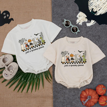 Just A Spooky Goose Baby Romper Cute Halloween Ghost Vampire Mummy Skeleton Pumpkin Outfit Toddler Fall Bodysuit Festive Baby Gift
