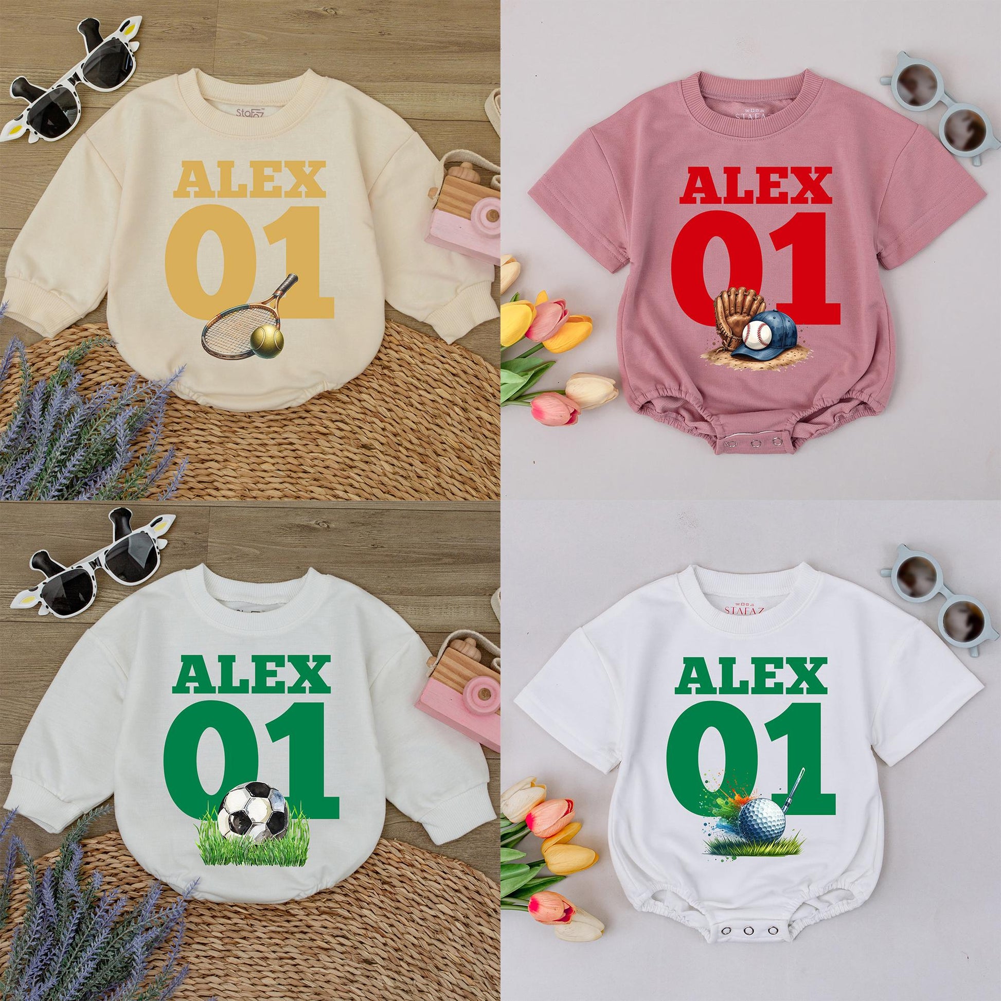 ALEX 01 Sport Romper Baby Bodysuit, Football Soccer Baseball Outfit, Custom Name Gameday Clothes, Personalized Baby Boy Girl Clothes 137