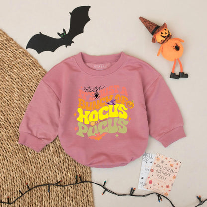 Hocus Pocus Halloween Baby Outfit - Retro Fall Toddler Sweatshirt - Funny Spooky Season Gift Idea with Witch Hat, Pumpkin & Stars - 137 chars