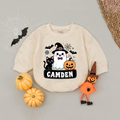 Camden Cute Ghost Halloween Baby Romper Friendly Witch Hat Black Cat Jack-o'-lantern Spooky Season Gift for Infant Boys