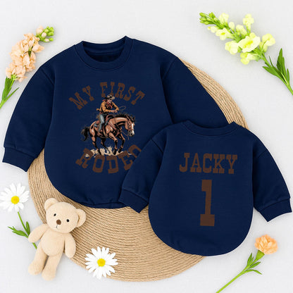 My First Rodeo Birthday Boy Romper, Jacky's 1st Birthday, Vintage Cowboy Outfit, Distressed Brown Graphic, Rustic Western Style, Baby Bubble Romper