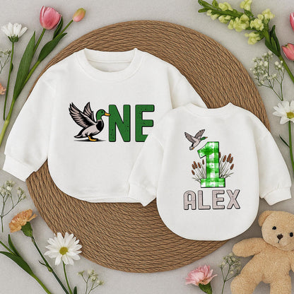 Custom Mallard Duck ONE Birthday Romper for Boys & Girls Duckling Outfits Toddler Animal Clothes Hunting Theme