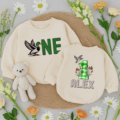 Custom Mallard Duck ONE Birthday Romper for Boys & Girls Duckling Outfits Toddler Animal Clothes Hunting Theme