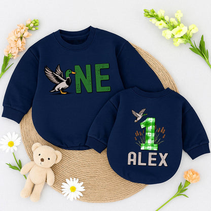 Custom Mallard Duck ONE Birthday Romper for Boys & Girls Duckling Outfits Toddler Animal Clothes Hunting Theme