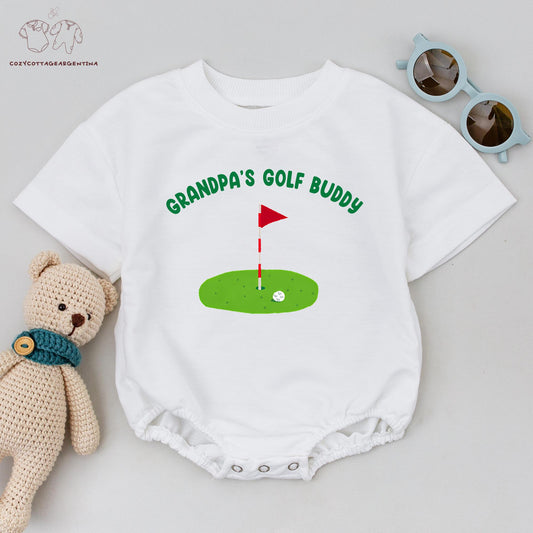 Grandpa's Golf Buddy Baby Boy Romper Golfing Outfit, Cute Green Design First Birthday or Baby Shower Gift, Cotton