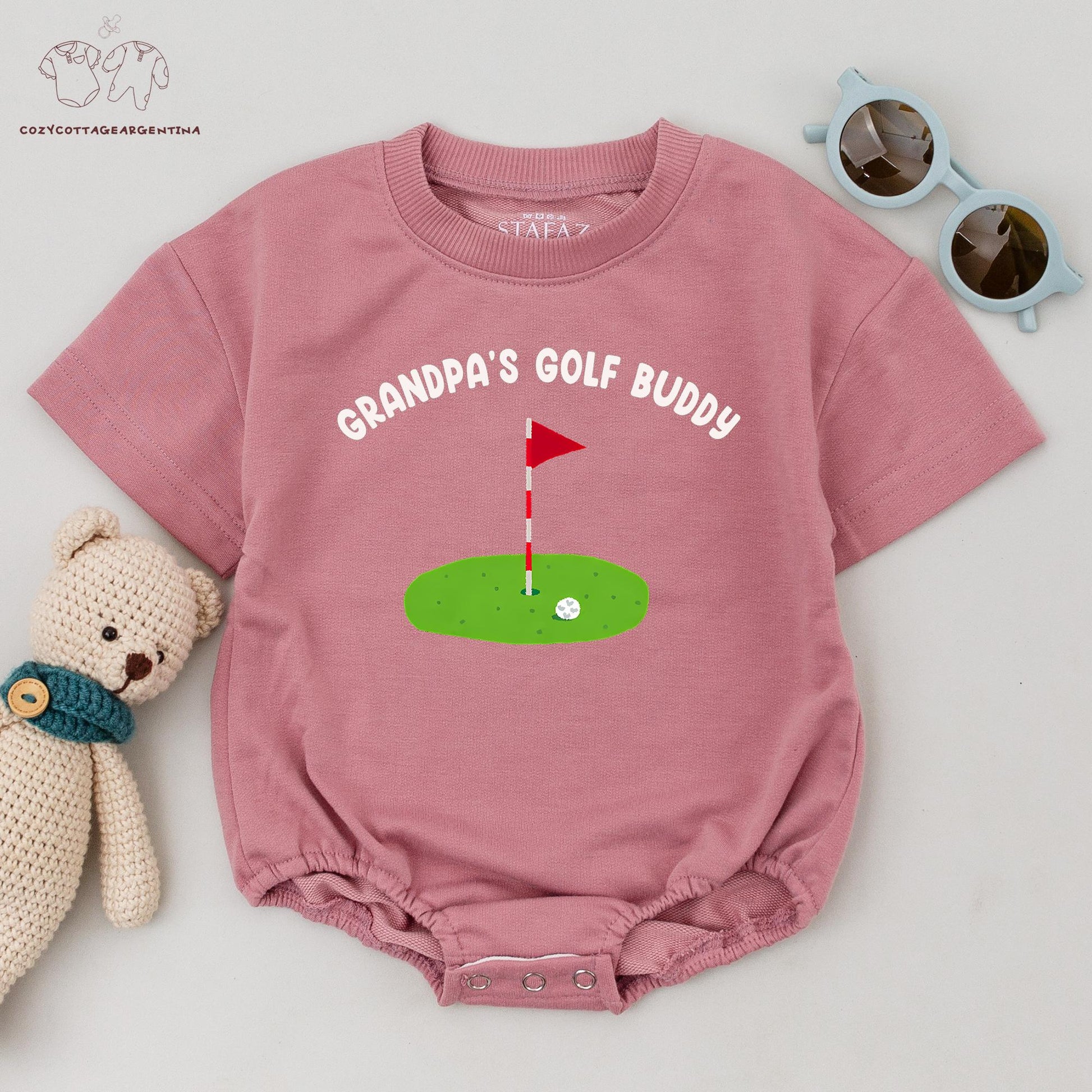 Grandpa's Golf Buddy Baby Boy Romper Golfing Outfit, Cute Green Design First Birthday or Baby Shower Gift, Cotton