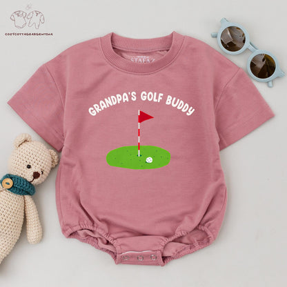 Grandpa's Golf Buddy Baby Boy Romper Golfing Outfit, Cute Green Design First Birthday or Baby Shower Gift, Cotton