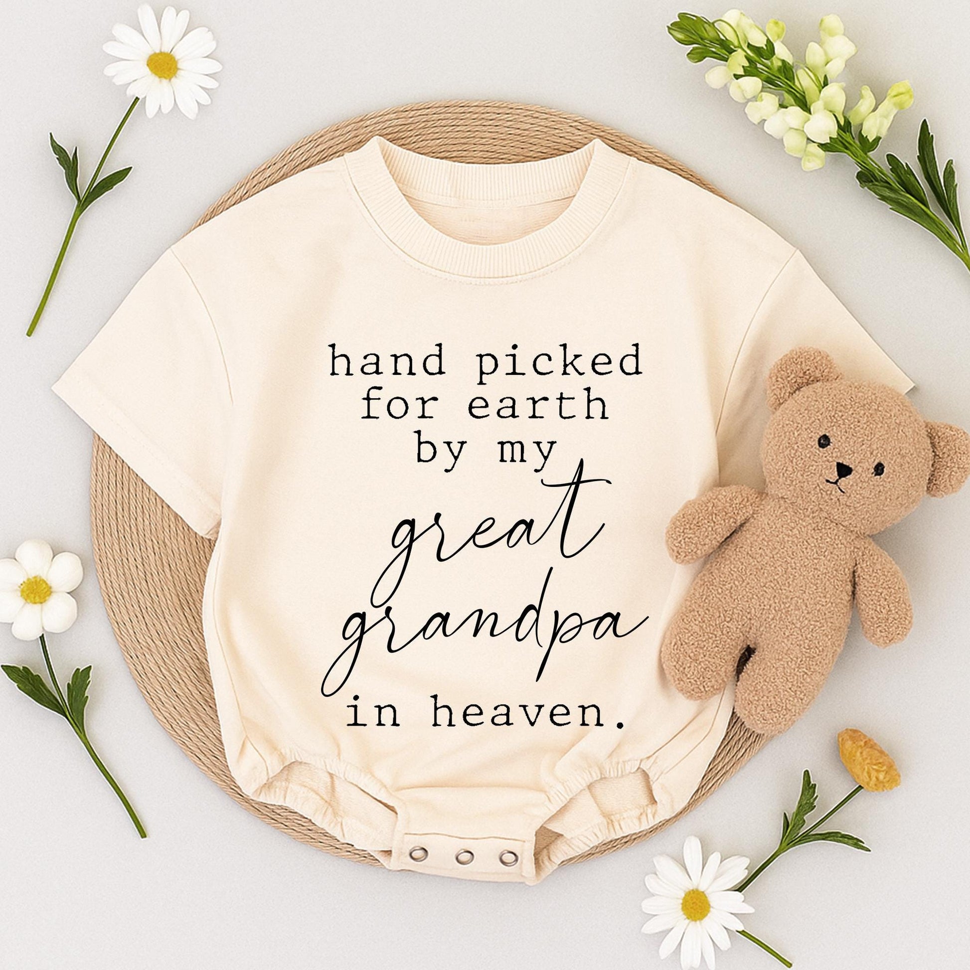 Hand Picked for Earth Baby Romper, Great Grandpa in Heaven Baby Bodysuit Newborn Gift, Custom Baby Clothes, Baby Shower