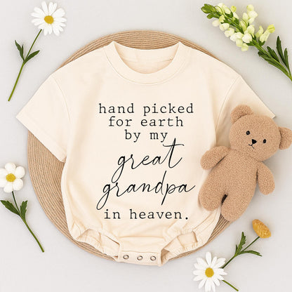 Hand Picked for Earth Baby Romper, Great Grandpa in Heaven Baby Bodysuit Newborn Gift, Custom Baby Clothes, Baby Shower