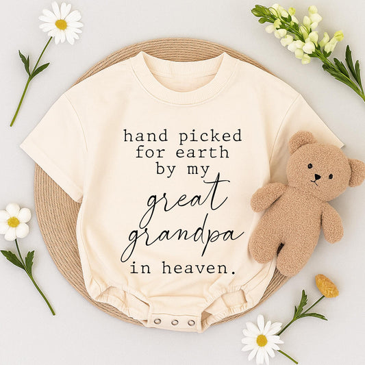 Hand Picked for Earth Baby Romper, Great Grandpa in Heaven Baby Bodysuit Newborn Gift, Custom Baby Clothes, Baby Shower