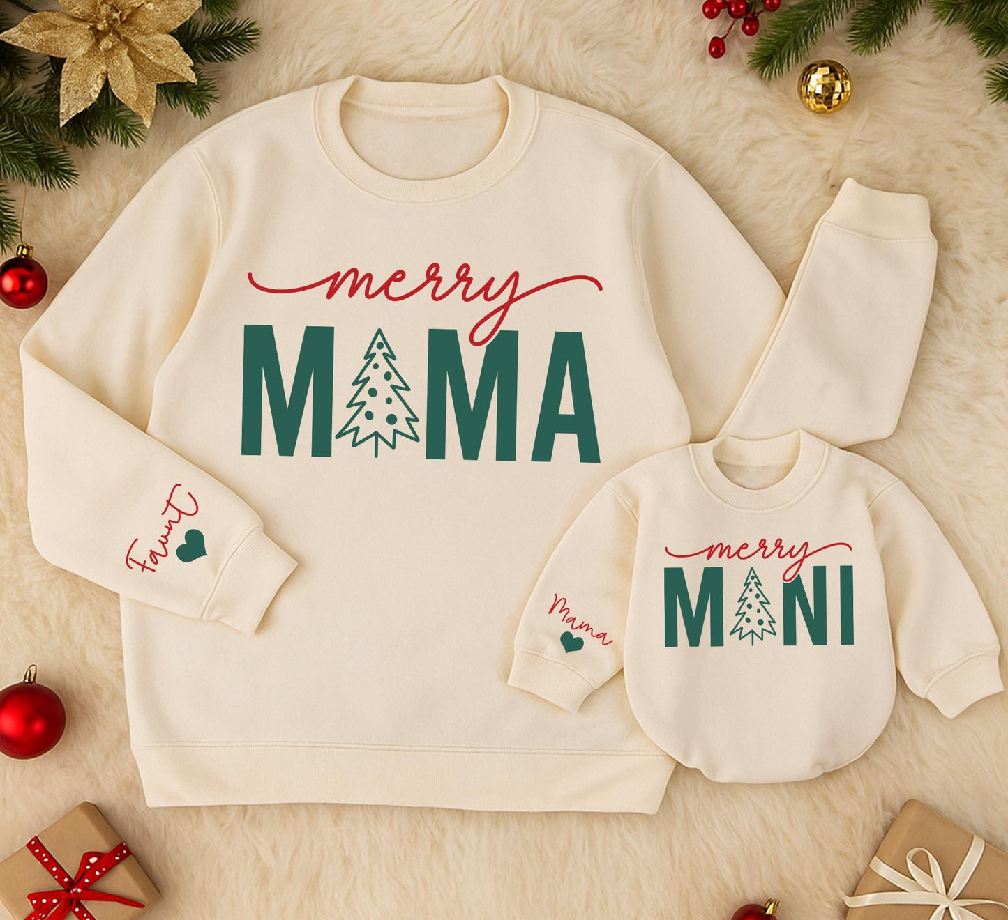 Personalized Merry Mama & Mini Sweatshirts Matching Christmas Outfits Custom Name Baby Girl Romper Gift