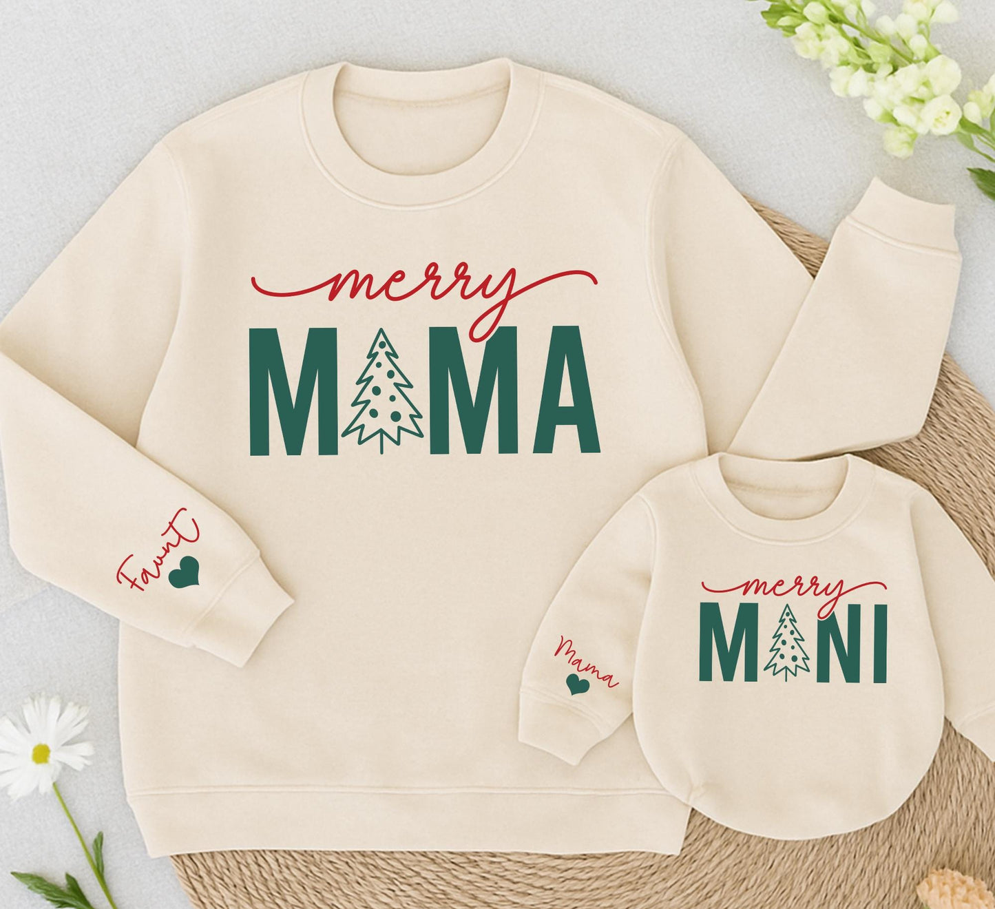Personalized Merry Mama & Mini Sweatshirts Matching Christmas Outfits Custom Name Baby Girl Romper Gift
