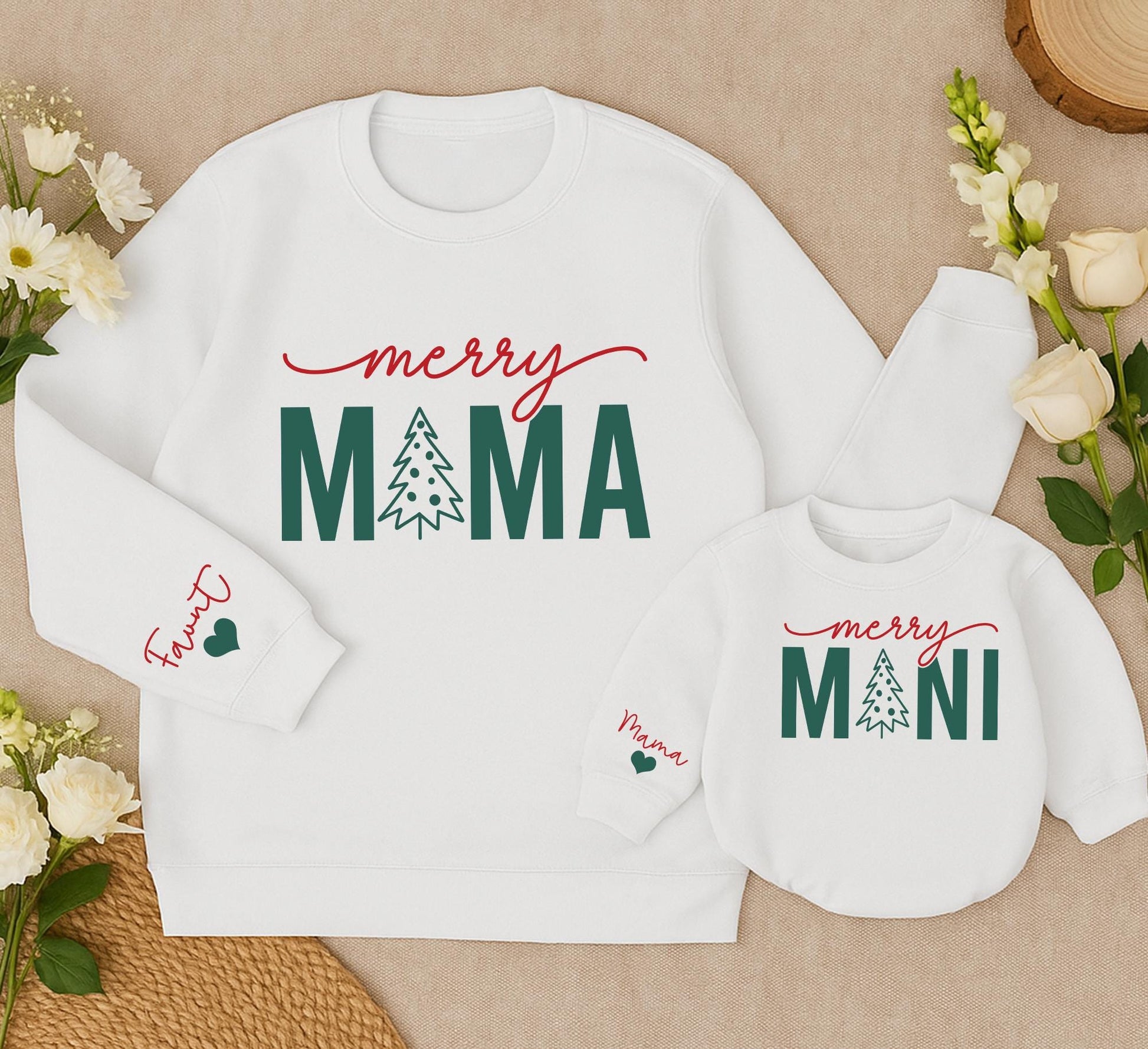 Personalized Merry Mama & Mini Sweatshirts Matching Christmas Outfits Custom Name Baby Girl Romper Gift