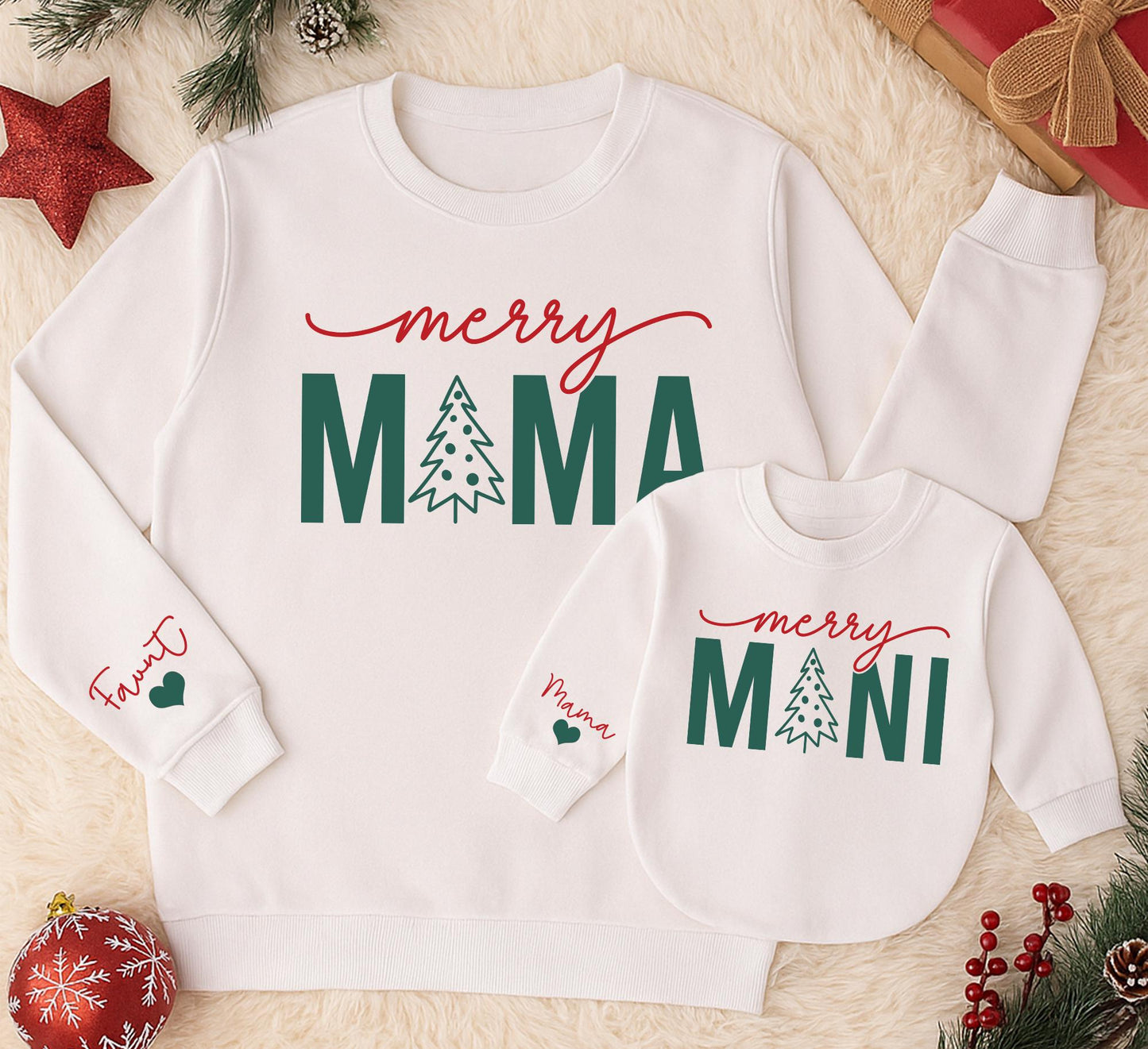 Personalized Merry Mama & Mini Sweatshirts Matching Christmas Outfits Custom Name Baby Girl Romper Gift