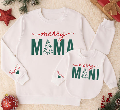 Personalized Merry Mama & Mini Sweatshirts Matching Christmas Outfits Custom Name Baby Girl Romper Gift