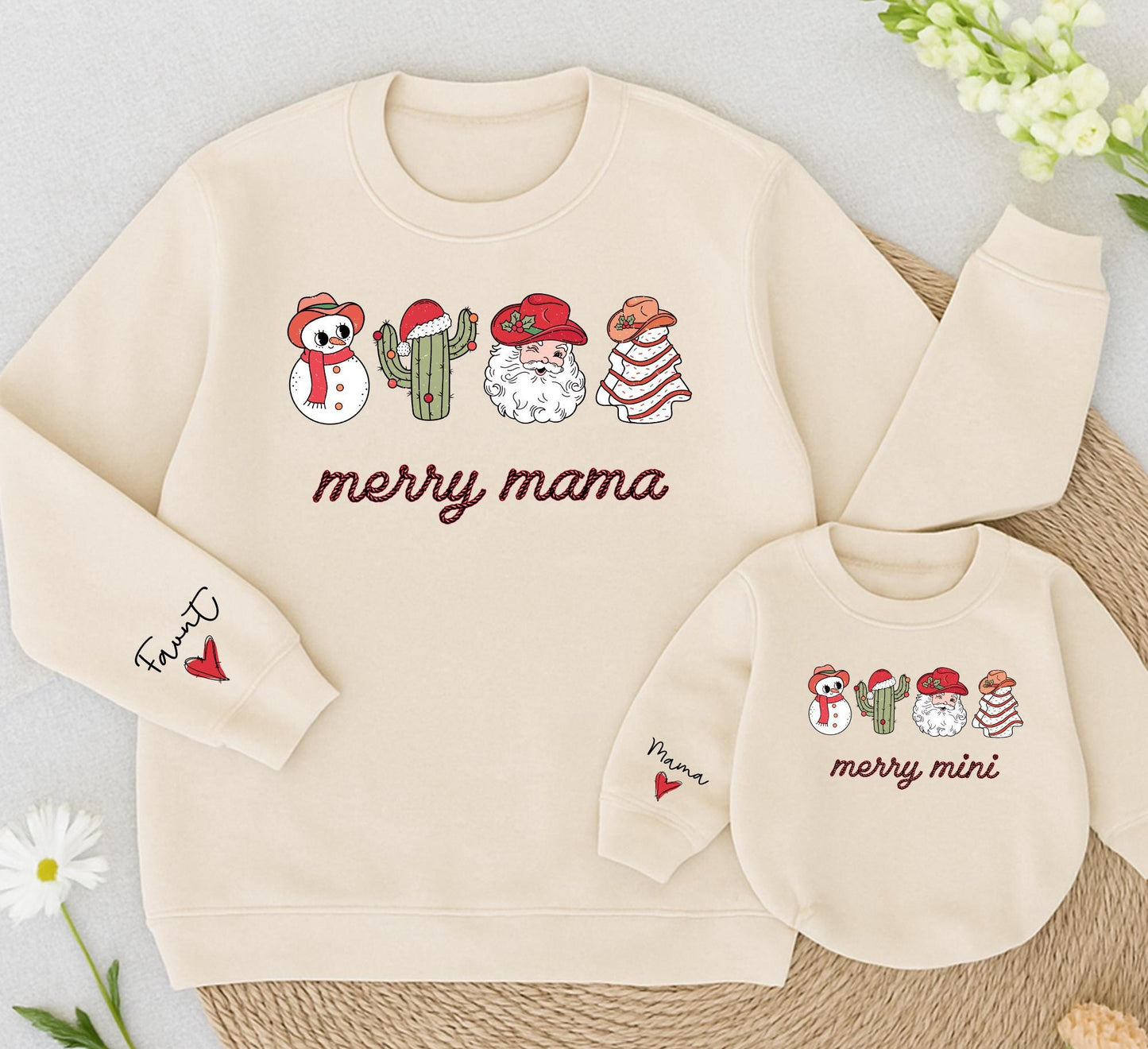 Personalized Merry Mama & Mini Sweatshirts Cute Christmas Outfit for Mom and Baby Matching Family Holiday Gift