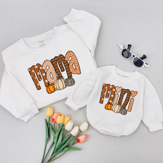 Mama and Mini Pumpkin Patch Matching Thanksgiving Shirts, Cute Fall Outfits for Mom and Baby, Leopard Print Pumpkins, Whimsical Family Apparel, Autumn Fun