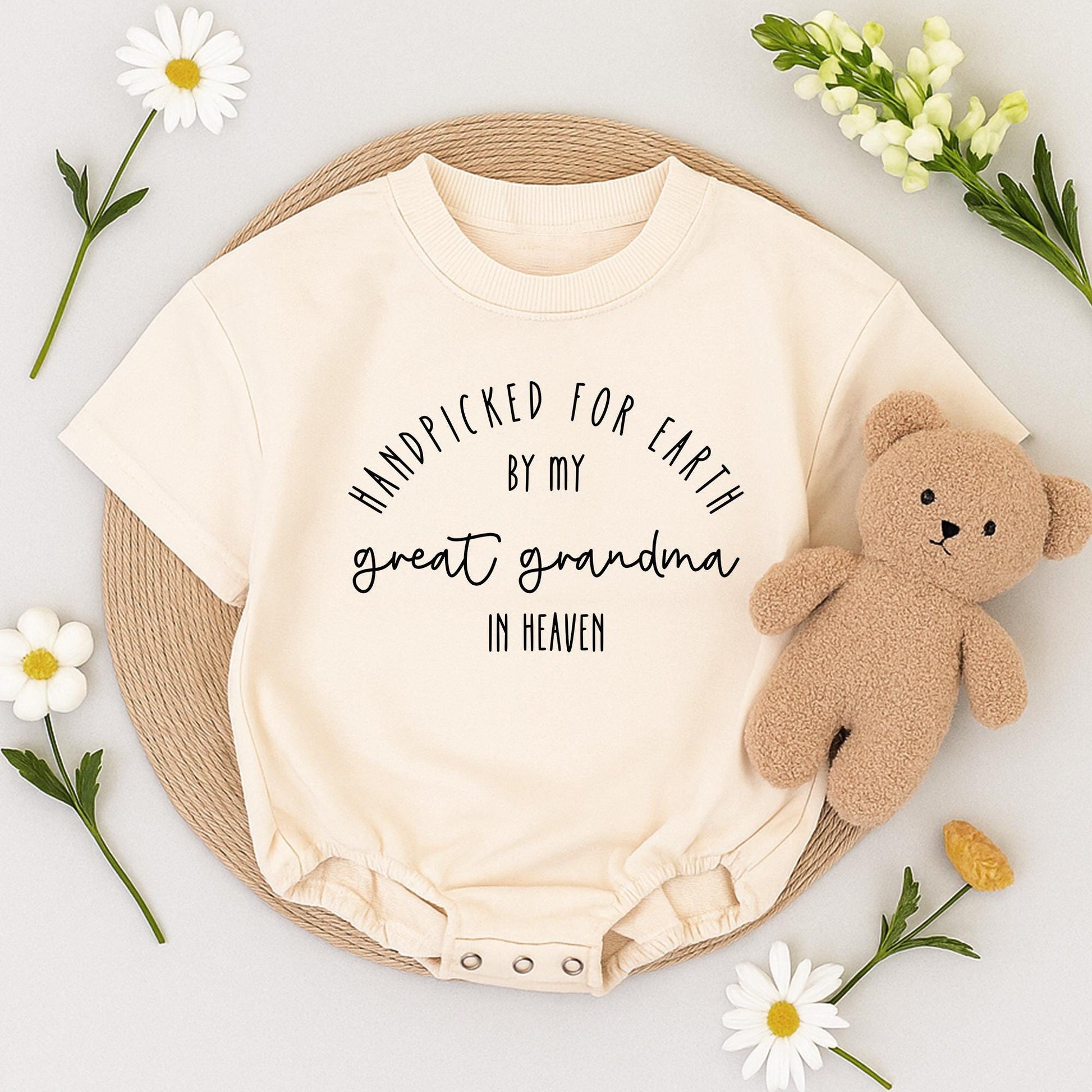 Custom Baby Bodysuit Handpicked for Earth by My Great Grandma in Heaven Sentimental Newborn Romper Perfect Shower Gift Black