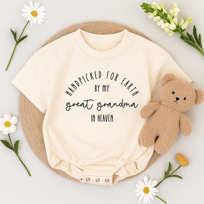 Custom Baby Bodysuit Handpicked for Earth by My Great Grandma in Heaven Sentimental Newborn Romper Perfect Shower Gift Black