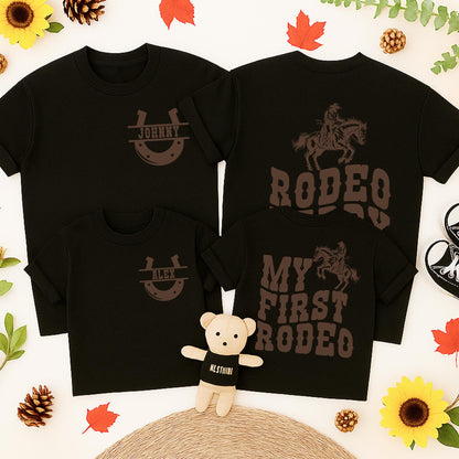 My First Rodeo Birthday Family Matching Western Shirt Cowboy Cowgirl Farm Theme 1st Birthday Party Mama Daddy Tees