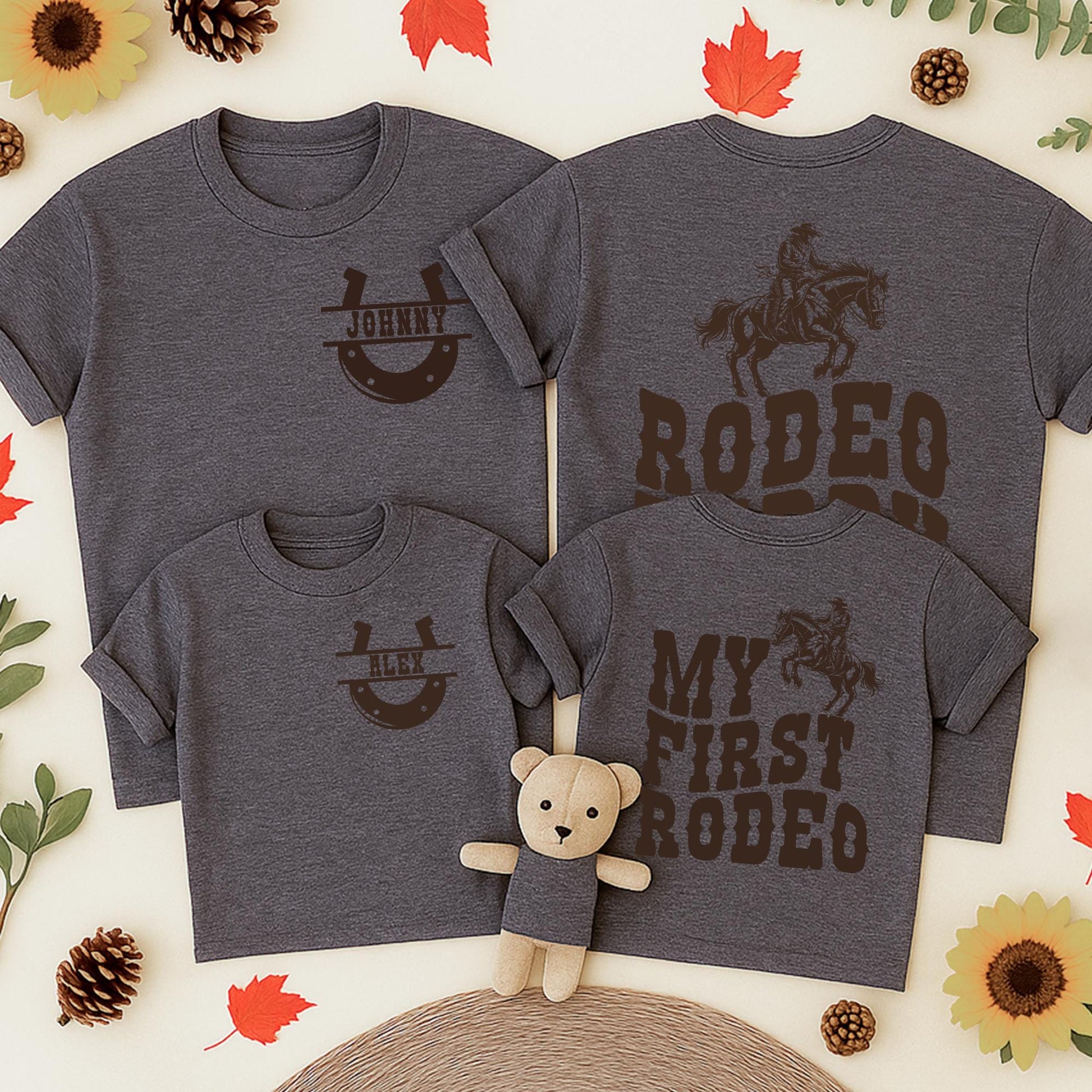 My First Rodeo Birthday Family Matching Western Shirt Cowboy Cowgirl Farm Theme 1st Birthday Party Mama Daddy Tees