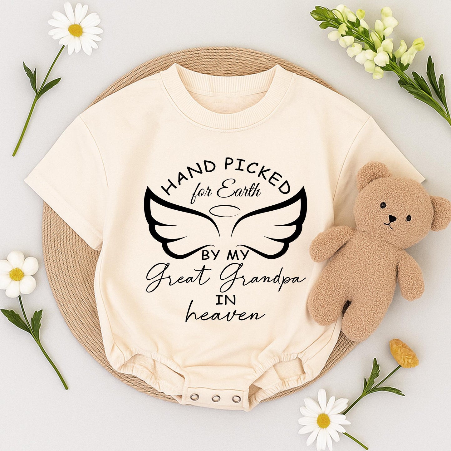 Baby Bodysuit Hand picked for Earth by Great Grandpa in Heaven Angel Wings Baby Clothes Newborn Romper Shower Gift
