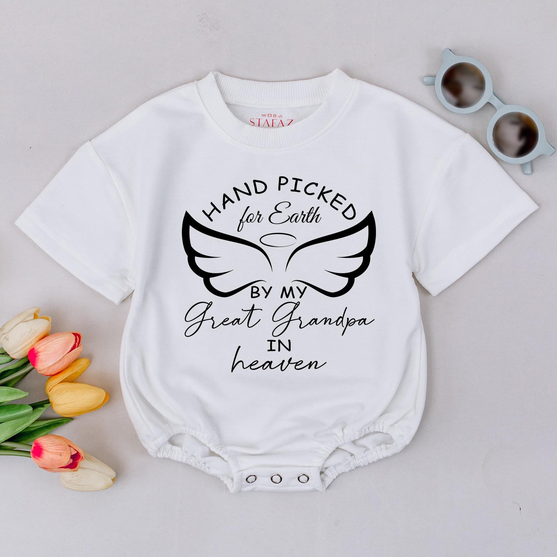 Baby Bodysuit Hand picked for Earth by Great Grandpa in Heaven Angel Wings Baby Clothes Newborn Romper Shower Gift