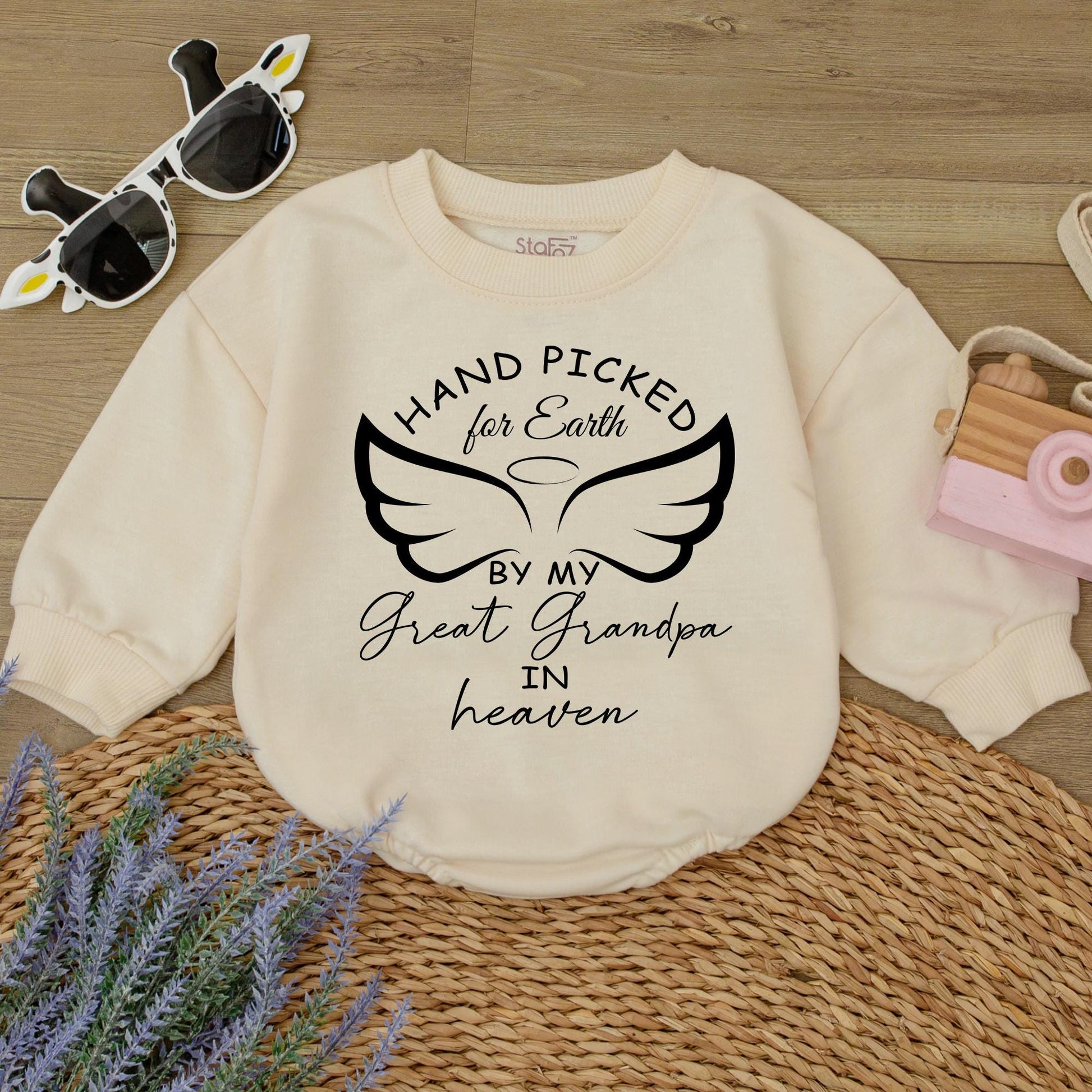 Baby Bodysuit Hand picked for Earth by Great Grandpa in Heaven Angel Wings Baby Clothes Newborn Romper Shower Gift