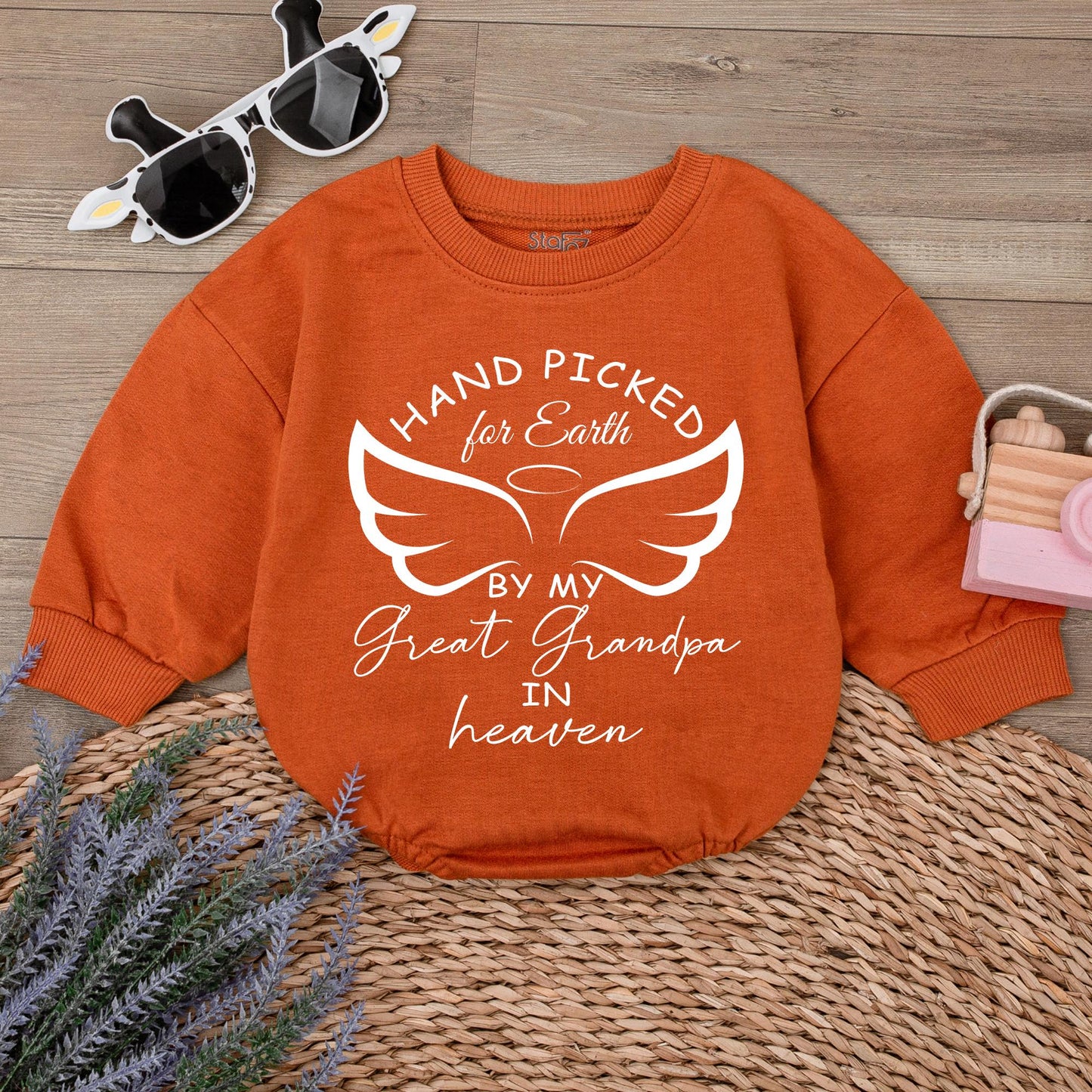 Baby Bodysuit Hand picked for Earth by Great Grandpa in Heaven Angel Wings Baby Clothes Newborn Romper Shower Gift