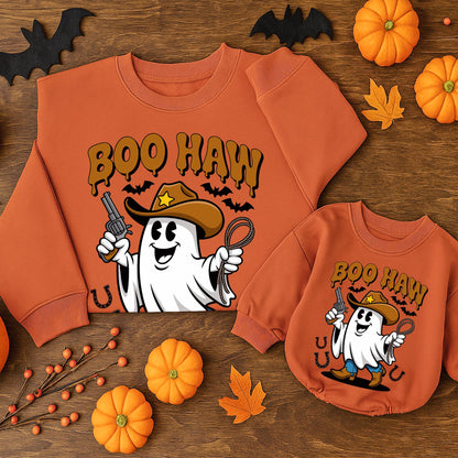 Cute Boo Haw Ghost Cowboy Sweatshirt Funny Western Halloween Family Sweater Gift