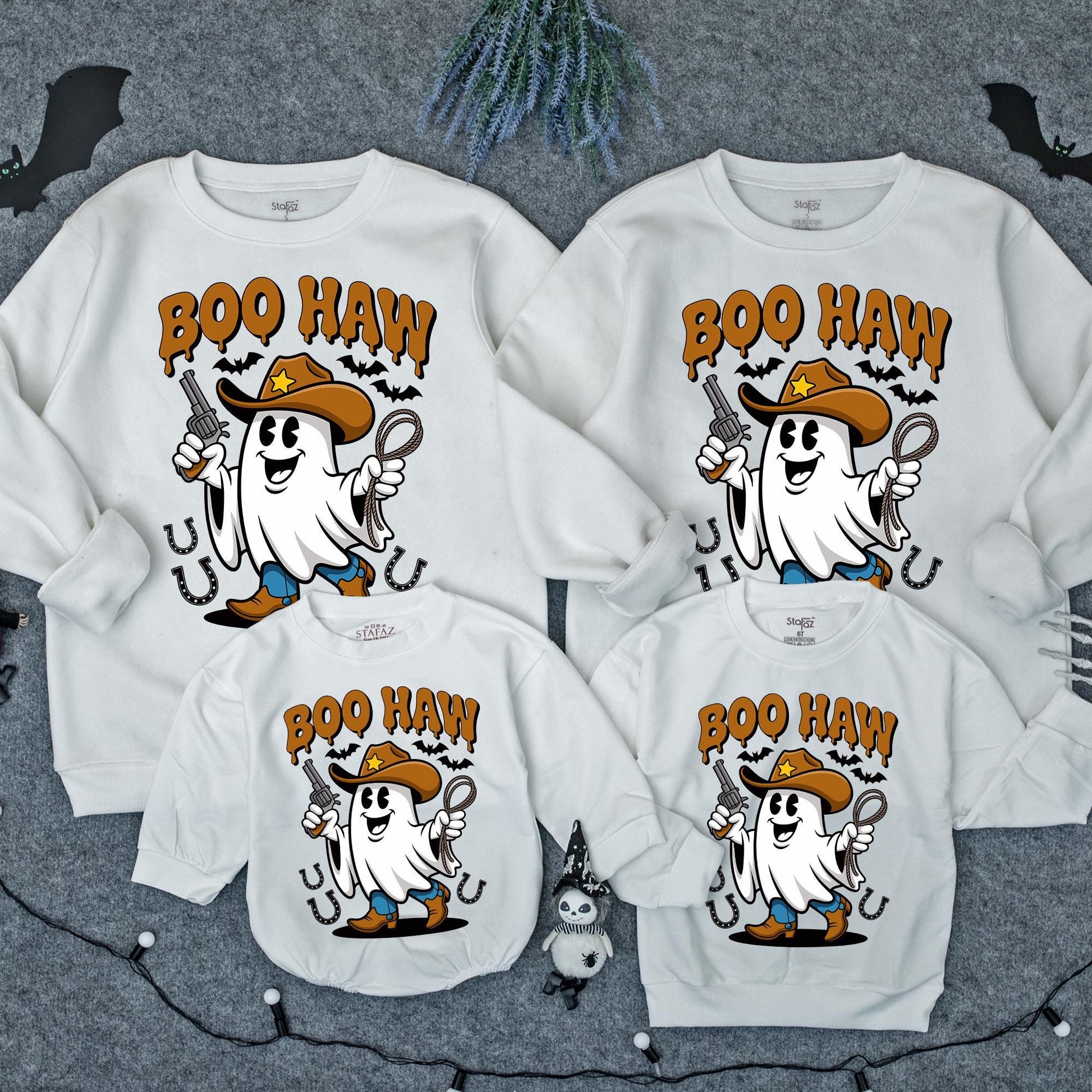 Cute Boo Haw Ghost Cowboy Sweatshirt Funny Western Halloween Family Sweater Gift