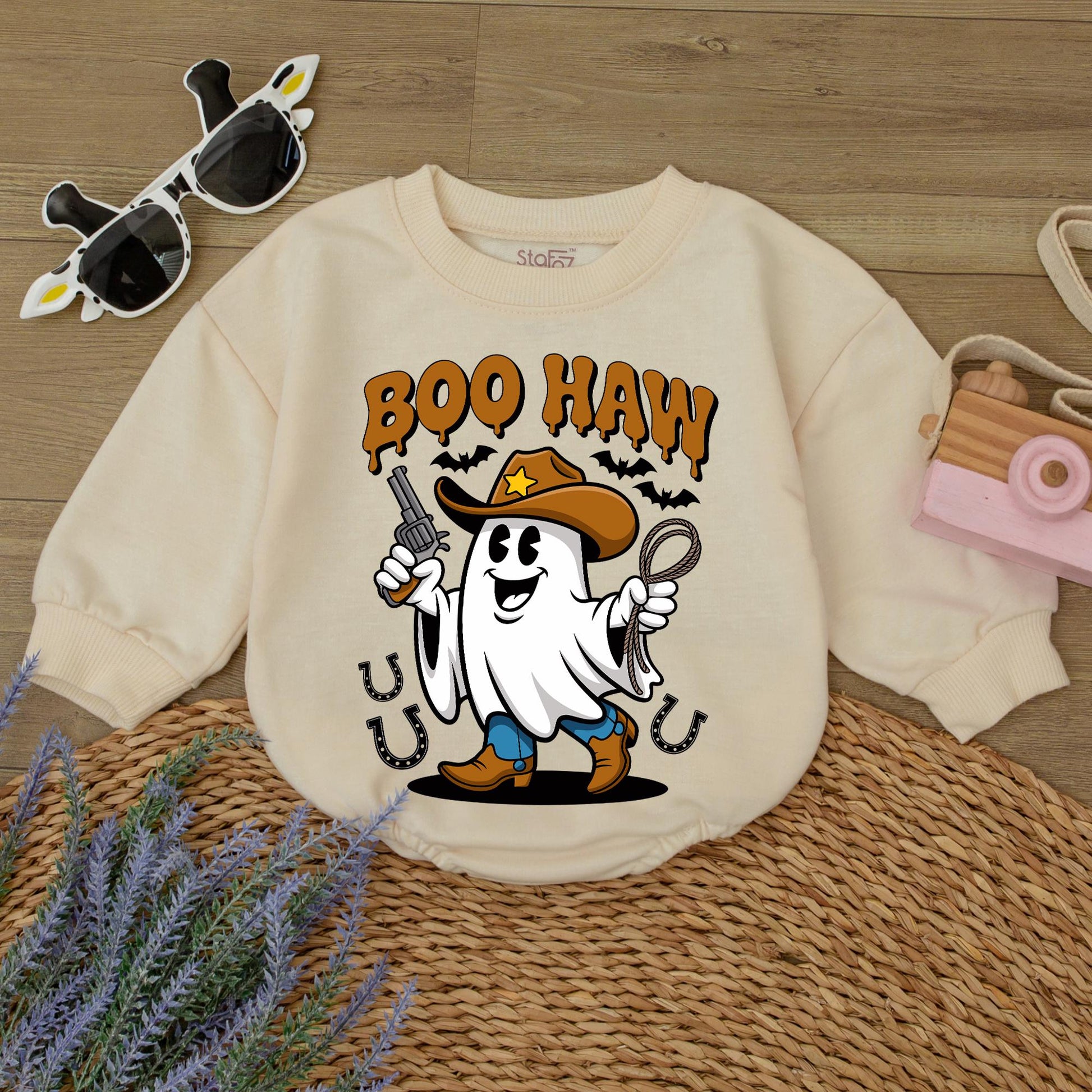 Cute Boo Haw Ghost Cowboy Sweatshirt Funny Western Halloween Family Sweater Gift