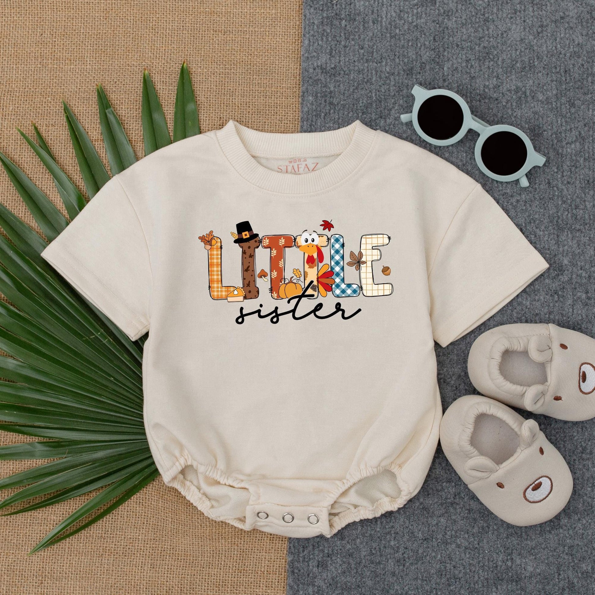 Thanksgiving Big Sister Little Sister Matching Outfit, Turkey & Plaid Fall Tee for Girls, Personalized Autumn Holiday T-Shirt, Custom Sister Set 137