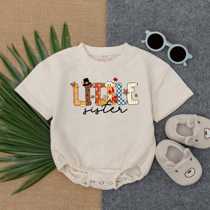 Thanksgiving Big Sister Little Sister Matching Outfit, Turkey & Plaid Fall Tee for Girls, Personalized Autumn Holiday T-Shirt, Custom Sister Set 137