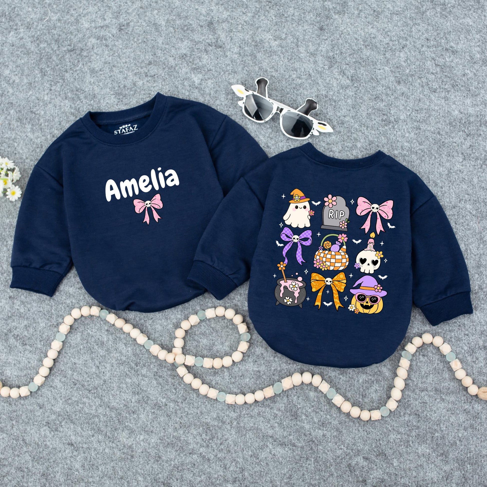 Personalized Baby Halloween Romper, Custom Name Pumpkin Ghost Outfit, Cute Fall Bodysuit for Baby Girl Boy, Autumn Toddler Clothes